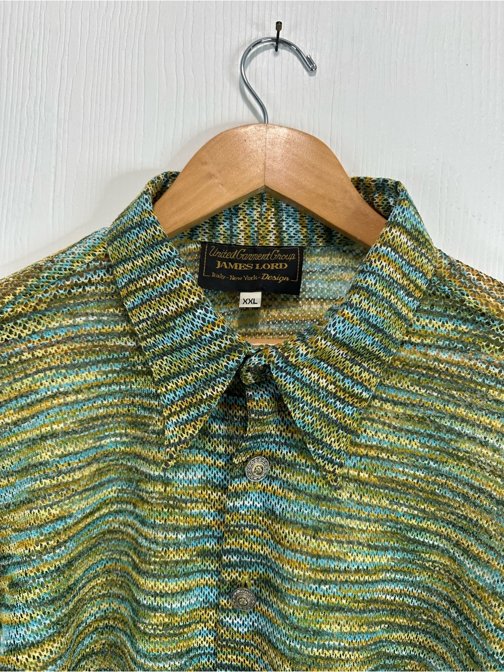 James Lord United Garment Group Men's Green Multi-Color Knit Polo Shirt